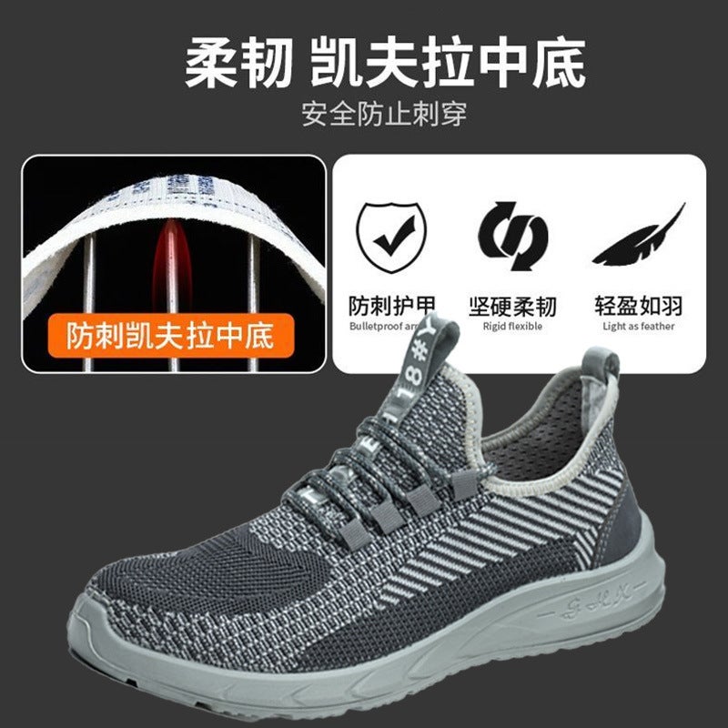 Labor Protection Shoes Men'S Anti-Smashing Anti-Piercing Steel Toe Lightweight Anti-Slip Wear-Resistant Safety Site Fly-Woven Work Shoes - Image 4